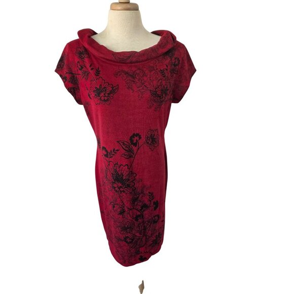 Jonathan Martin Y2K Raspberry Red Shift Dress Sz 12 Cowl Neck Pullover Cap Slv - Picture 1 of 6